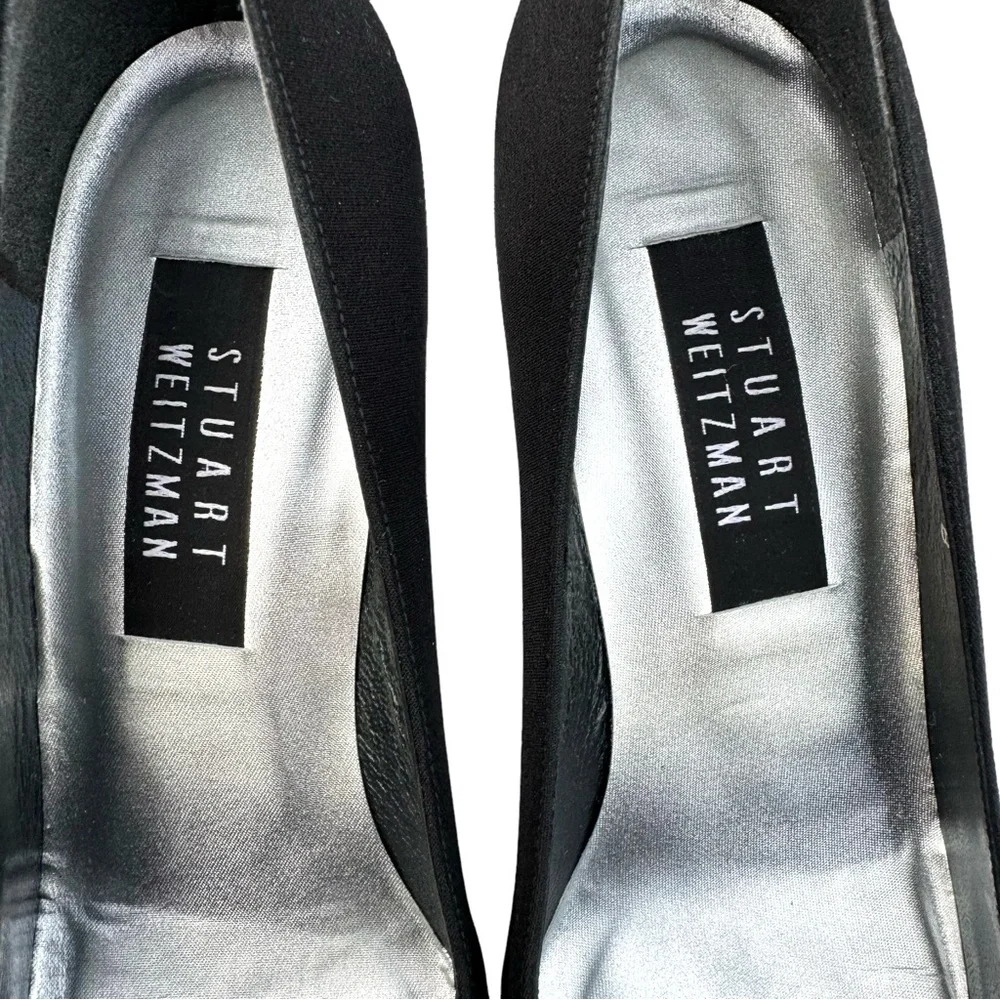 Stuart Weitzman Heels Crystal Embellishment Satin Black Pumps - Picture 15 of 17